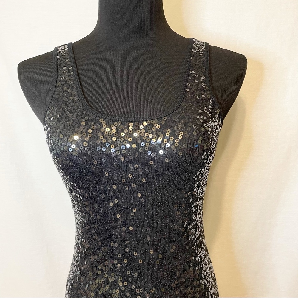 Express Black Sequin Sparkle Ribbed Tank Top - S - Picture 3 of 9